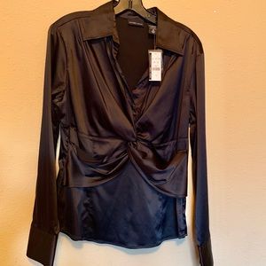 NY & Co. black satin v-neck long sleeve blouse 14